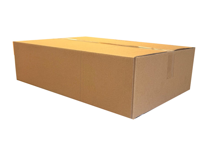 Plain, box measuring  588mm x 392mm x 153mm, sealed with clear tape. 