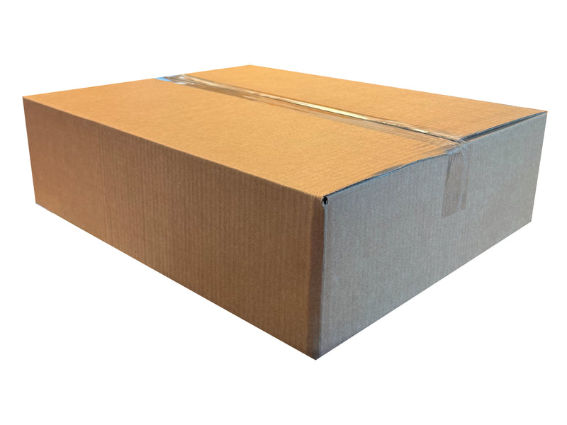 A box measuring 510mm x 410mm x 132mm, sealed with clear tape