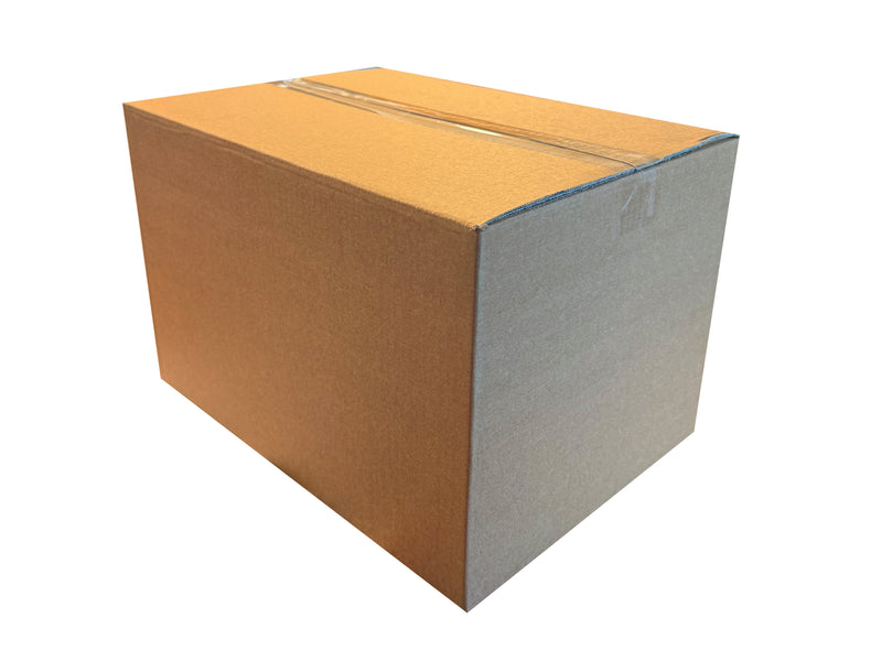 A closed, strong double wall cardboard box with a white background