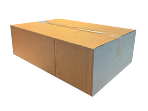 A box measuring 600mm x 400mm x 170mm closed shut with clear tape