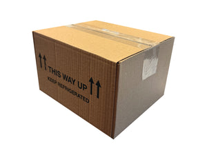 Box printed with 'This Way Up' & 'Keep Refrigerated'