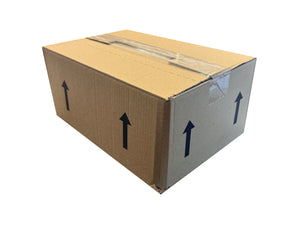 Closed box measuring 311mm x 208mm x 128mm with black arrows