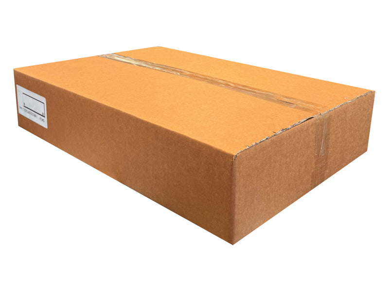 Closed box with a white label