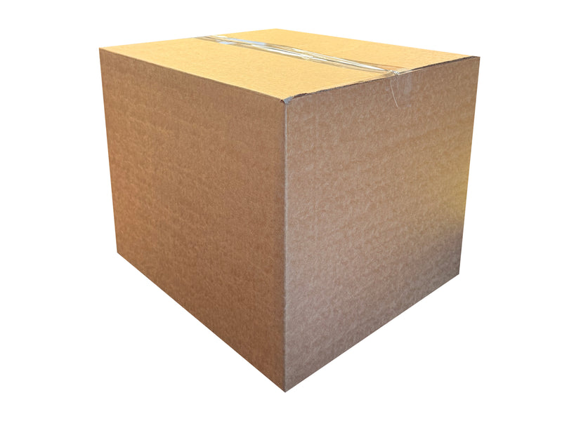 Plain shipping box, closed with clear Sellotape