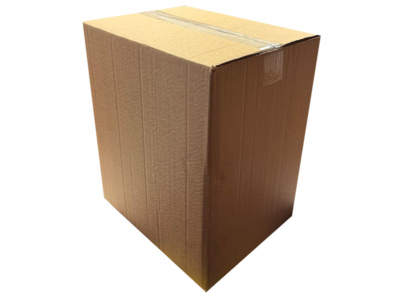 plain cardboard box taped shut with transparent tape