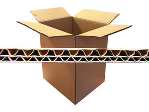 Packing box with a cross-section view showing corrugated layers on a white background