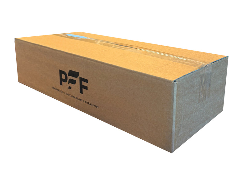 Cardboard box with PFF logo on a white background