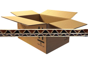 An overlay of the double wall board corrugation with the shipping box behind on a white background