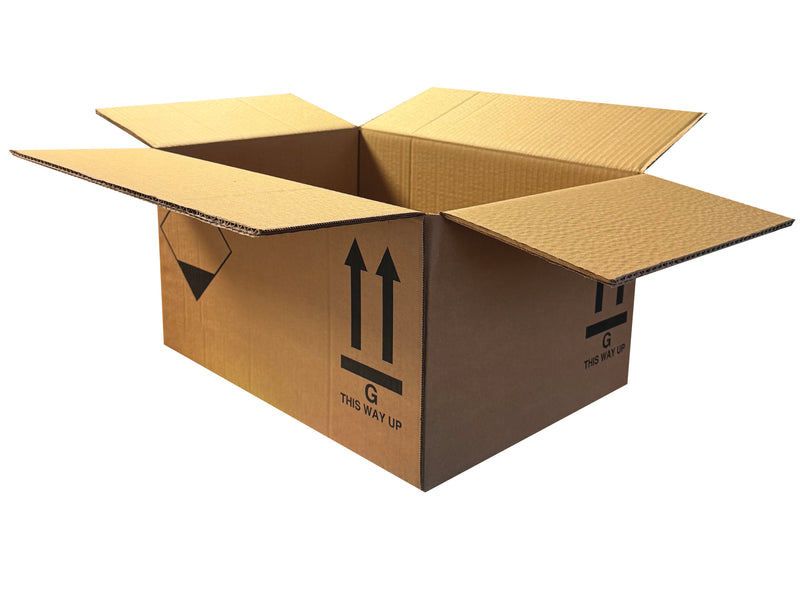 Printed box with this way up print and arrows