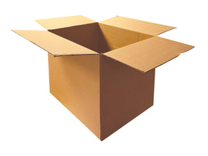 A plain box, with an extra crease for folding to size, measuring 500mm x 410mm x 400mm