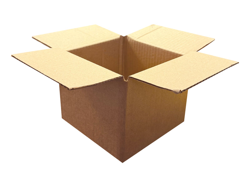A small, opened box measuring 150mm x 150mm x 120mm, on a white background