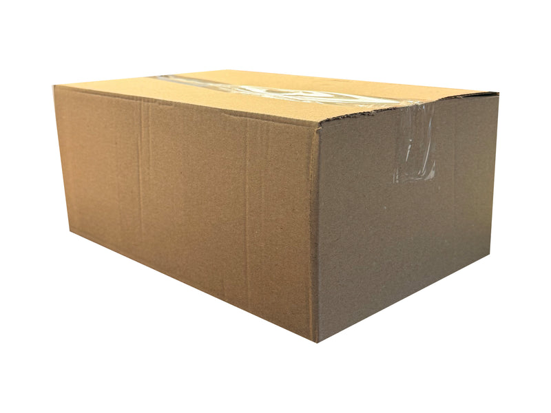 A  317mm x 207mm x 131mm cardboard box, sealed with clear tape
