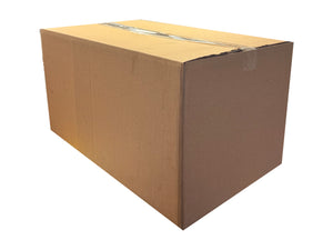 Strong moving boxes measuring 620mm x 384mm x 312mm, closed with clear tape