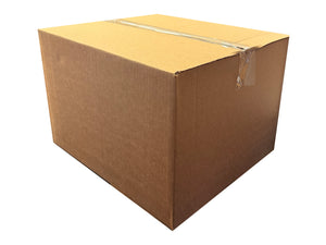 Brown, plain box, measuring 370mm x 323mm x 267mm, closed shut with clear tape