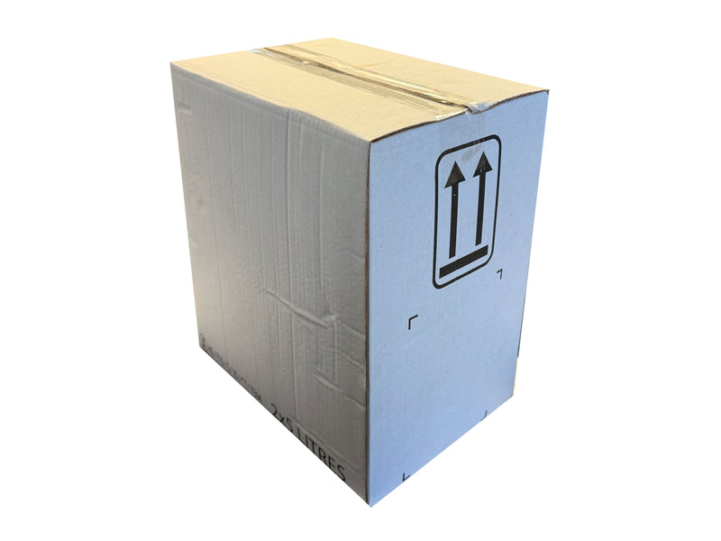 Closed, white box measuring 275mm x 180mm x 285mm