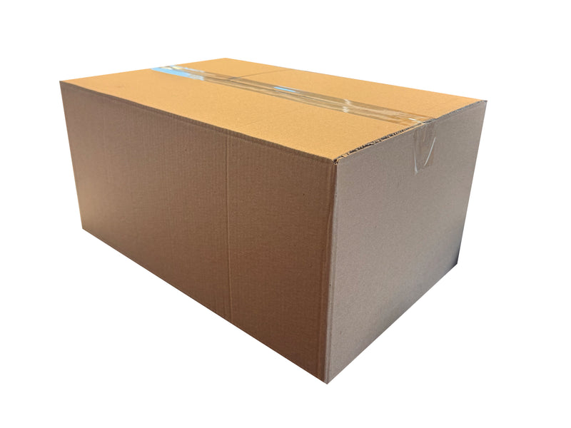 A sealed, brown box measuring 452mm x 298mm x 213mm