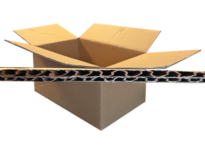 Cardboard box with an image of the corrugated cardboard fluting, on a white background