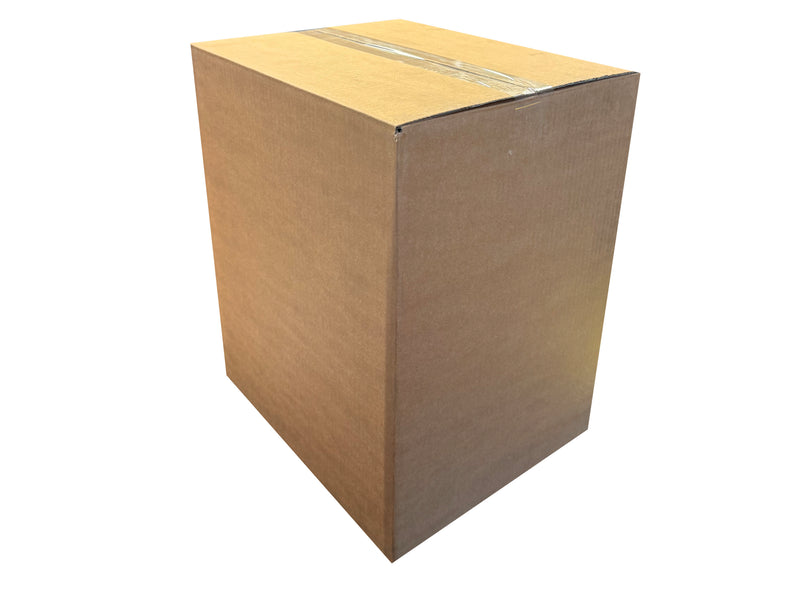 A closed, tall plain box, measuring 353mm x 293mm x 410mm