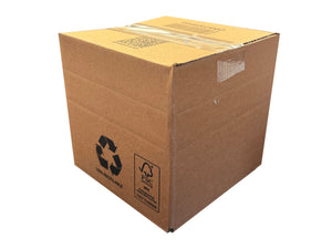 Cardboard box with recycling symbol on a white background