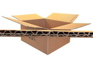 Cardboard box with corrugated flute profile on a white background