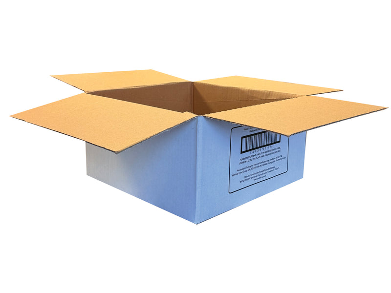 A white, printed box with a barcode and text