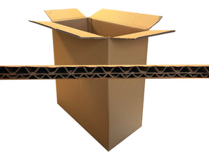 Double wall flute profile over an image of a double wall cardboard box