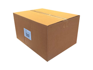 A once used box with a label attached to the side panel