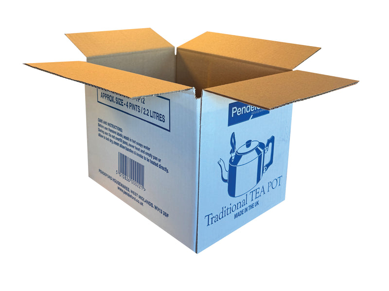 White cardboard box with blue print