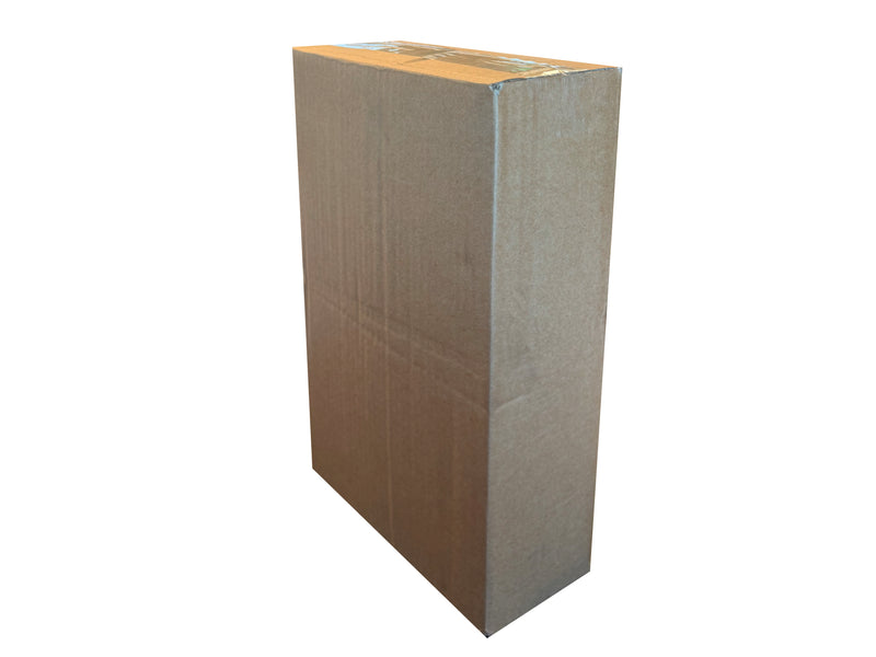 A closed cardboard box measuring  211mm x 91mm x 333mm