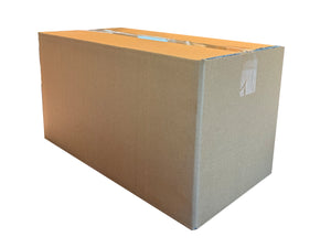 A 430mm x 230mm x 230mm cardboard box, made with a heavy duty board grade, closed with clear tape