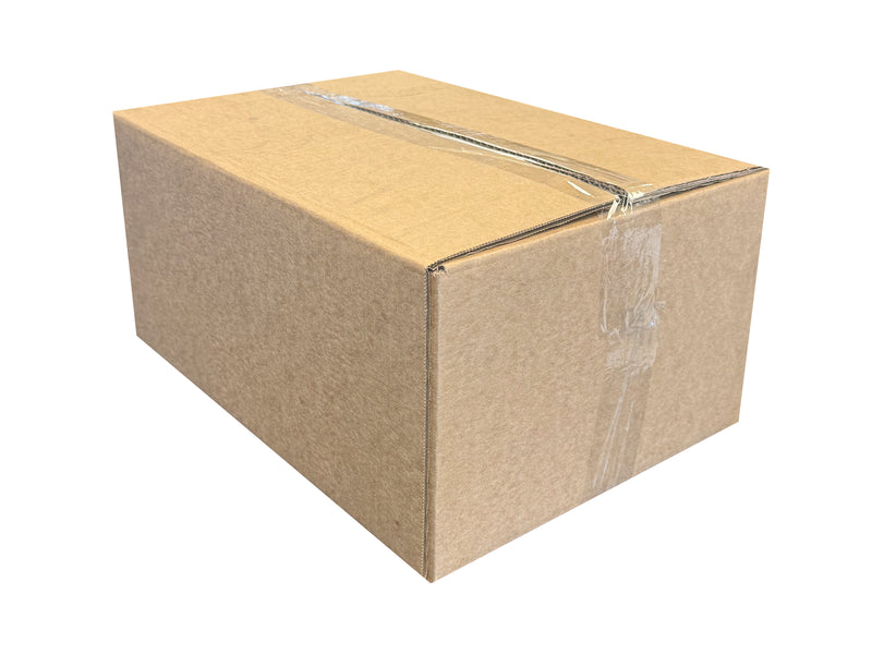 Small rectangular cardboard box with tape on a white background