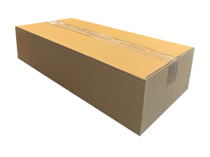 A 412mm x 211mm x 106mm cardboard box, sealed with clear tape