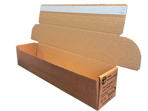 Printed, die curt cardboard box measuring 398mm x 84mm x 84mm