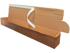 Cardboard box with a white strip on a white background