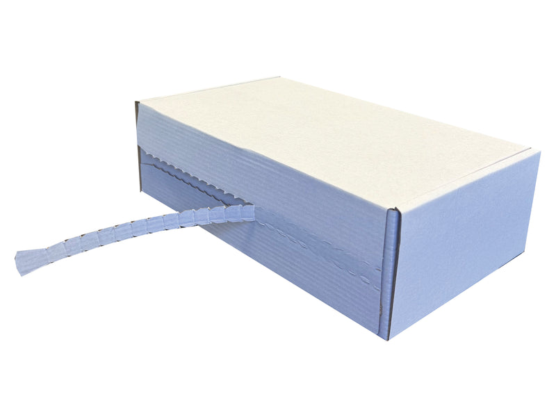 White cardboard box with an image of the tear off opening strip