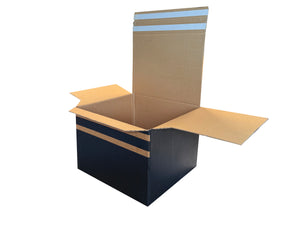 A black cardboard box, on a white background