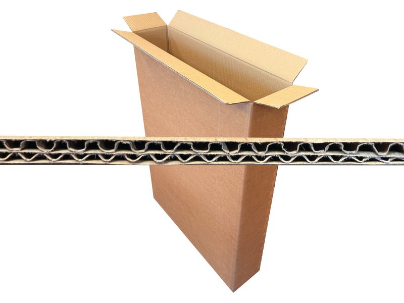 Box measuring 650mm x 150mm x 940mm with an image of the double wall board