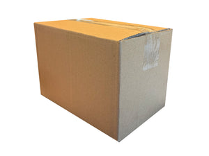 A closed box, sealed with clear tape, measuring 230mm x 152mm x 152mm