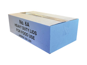 Box of No. 6A heavy-duty lids for food use on a white background