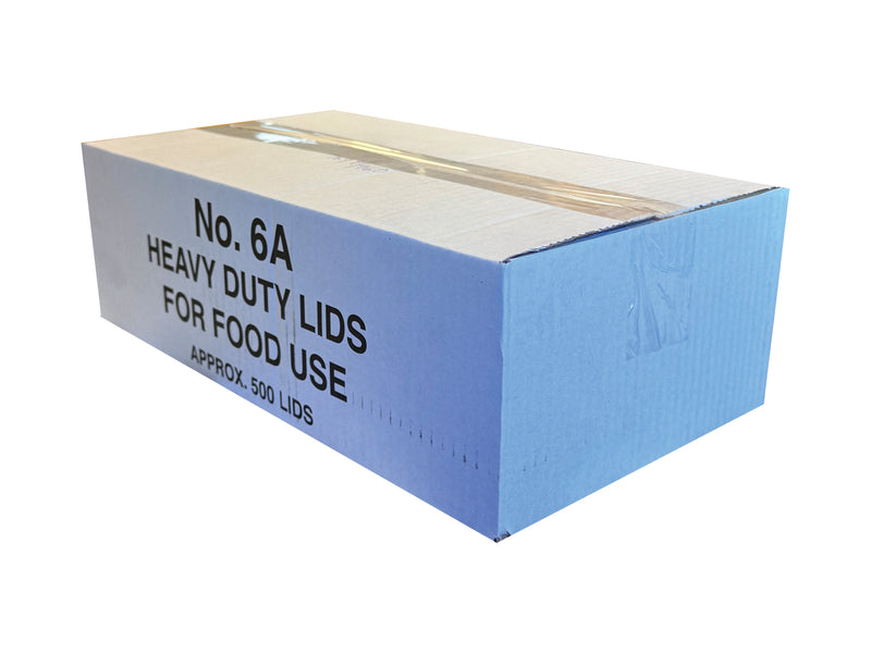 Box of No. 6A heavy-duty lids for food use on a white background