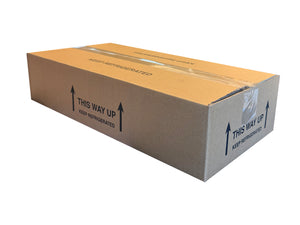 Cardboard box with 'This Way Up' and 'Keep Refrigerated' labels on a white background