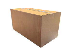 Cardboard box, sealed with tape, on a white backdrop, measuring 480mm x 245mm x 255mm