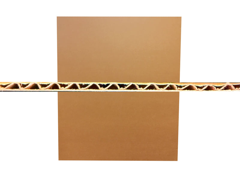 Cardboard sheet with close up of single wall 1mm corrugation