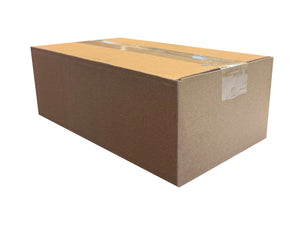 Brown cardboard box clear tape on a white background