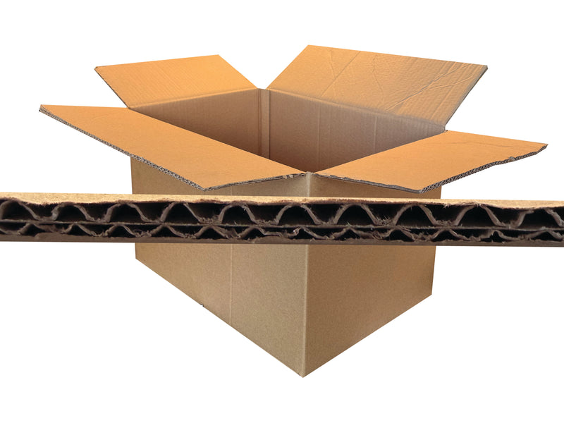 A Double wall box with an image of the cardboard fluting in front