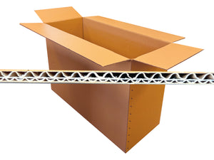 Large corrugated cardboard box with a white background and an image of the strong double wall board