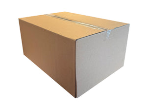 Plain, new cardboard box measuring 500mm x 360mm x 230mm, sealed with clear tape. 