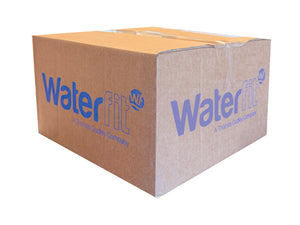 A branded box printed with blue ink
