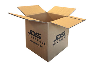 Strong double wall box, measuring 200mm x 200mm x 220mm, printed with JDS branding