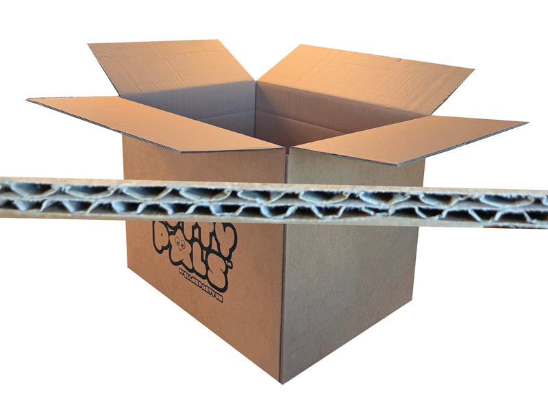 A 610mm x 457mm x 457mm double wall box with an image of the flute profile
